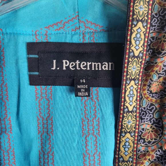 Vintage J Peterman Moroccan Aztec Indian Coat Gray w/ Gold Detailing Sz 14 - Picture 3 of 5